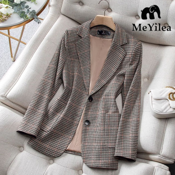 Elegant Autumn Winter Blazer with Houndstooth Pattern