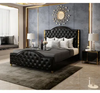 Modern Simple Style Stainless Steel and Solid Wood Leather Bed Furniture