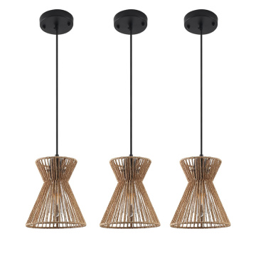 Modern Nordic Rattan Pendant Light Black Ceiling Chandelier