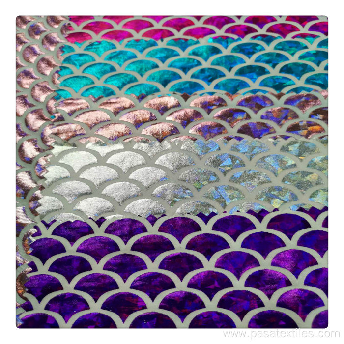 hot sale sample available holographic foil fabric stretch foil spandex fabric foil lycra fabric