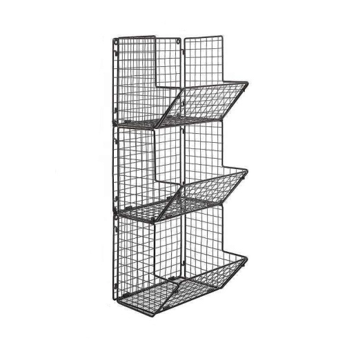 Wire Storage Basket 3Tier Black Wall Mouted Metal Wire Fruit Baskets Manufactory