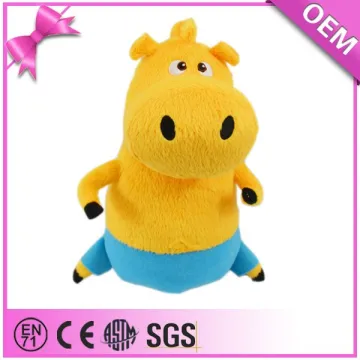 Handmade sassy short plush yellow cartoon character hippo soft toy