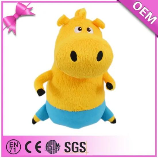 Handmade sassy short plush yellow cartoon character hippo soft toy