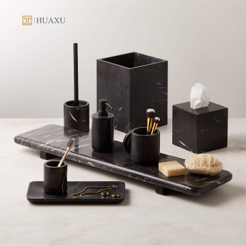 Huaxu Luxury Black Marble Bathroom Accessories Set - Nero Black Marble Vanity Tray