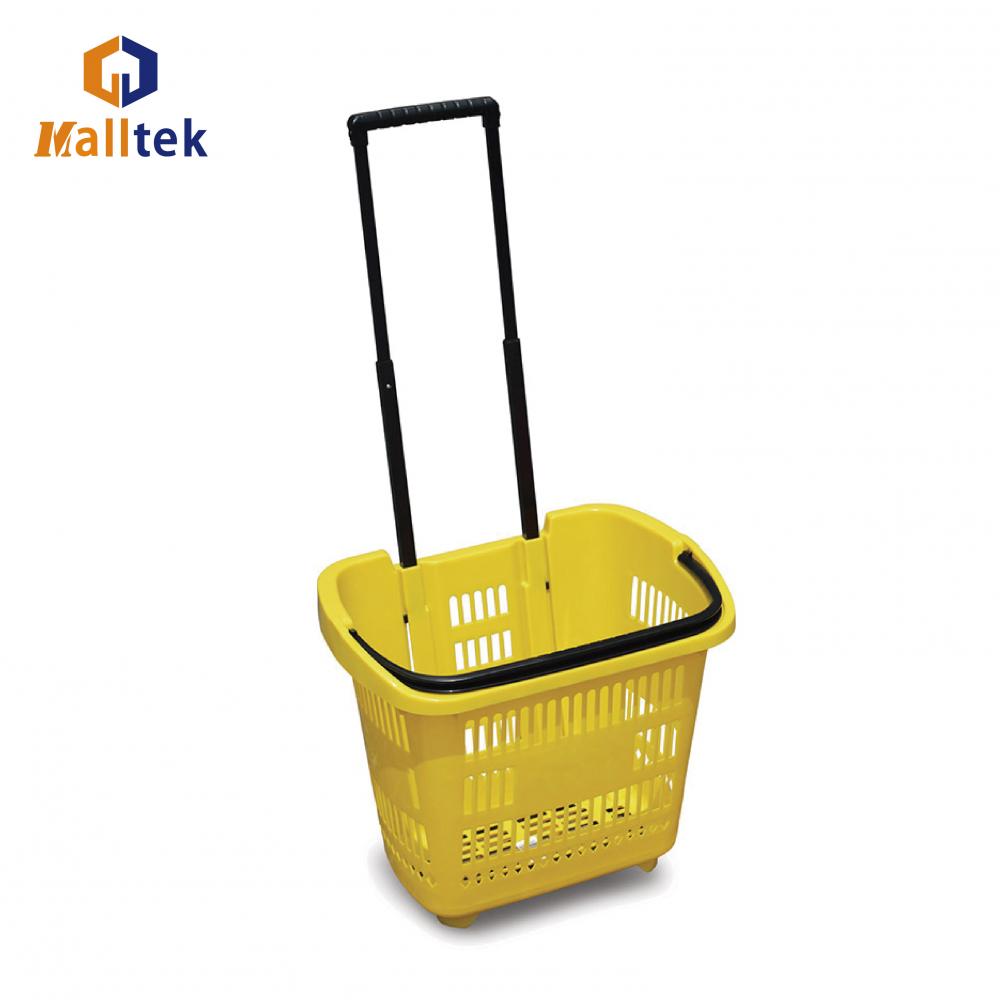 Supermarket Telescopic Handle Wheeled Shopping Basket