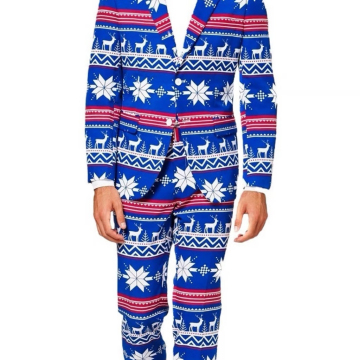 Blue Red Reindeer Snowflakes Men's Rudolph Suit for Christmas