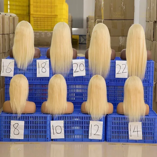 Top Quality Raw Hair Preplucked Glueless 40 Inch Human Hair Blonde Full Lace Wig In Stock Light Color 613 Wigs