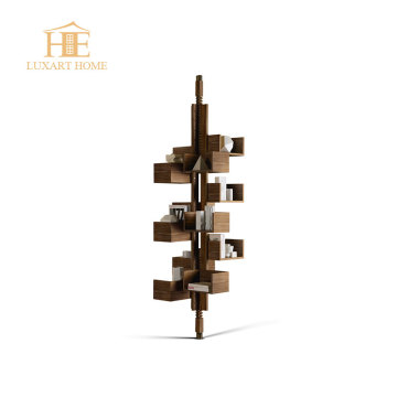 Rotatable Luxury Art Walnut Bookshelf with Adjustable Storage