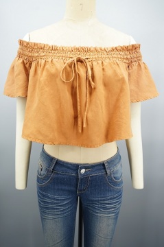 New fashionable Boat Neck Ruffle Short Sleeve Shirts