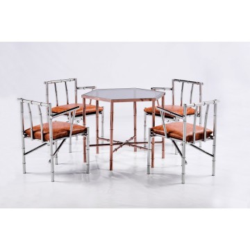 Goolee Ornate Design Glass Top Metal Modern Table And Chair