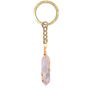 Clear Crystal Hexagonal Pointed( 8x32mm) Pendant Wrapped Gold Wire Keychain