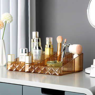 Boîte de rangement de maquillage de bureau à paillettes en plastique transparent avec tiroirs