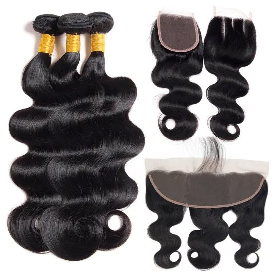 unprocessed virgin brazilian hair bundle with lace front closure, Full end brazilian straight hair weave bundles high ratio