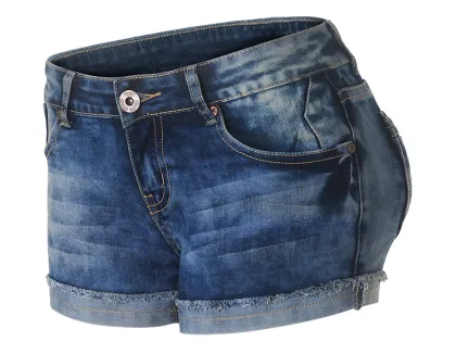 Elastic Roll Edge Hot Pants Ripped Denim Shorts Women Jeans