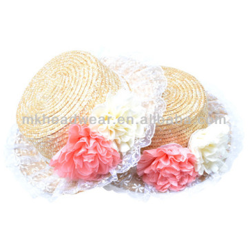 Ladies Summer Short Brim Straw Fedora Sun-shading Hat with Flower