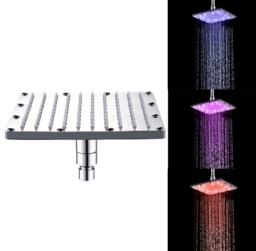 Stainless Steel LED Shower Head with Color Change by Water Temperature