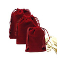 Bolsa de jóias de veludo vermelho com barbante vermelho