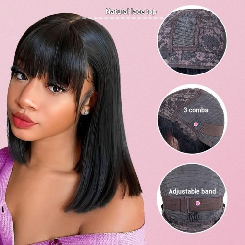 Bob 12inch Wigs with Bangs 3x1 Lace