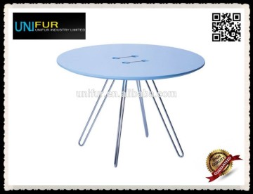 Dia70cm round MDF button top child's drawing table with powder coating/chromed steel legs