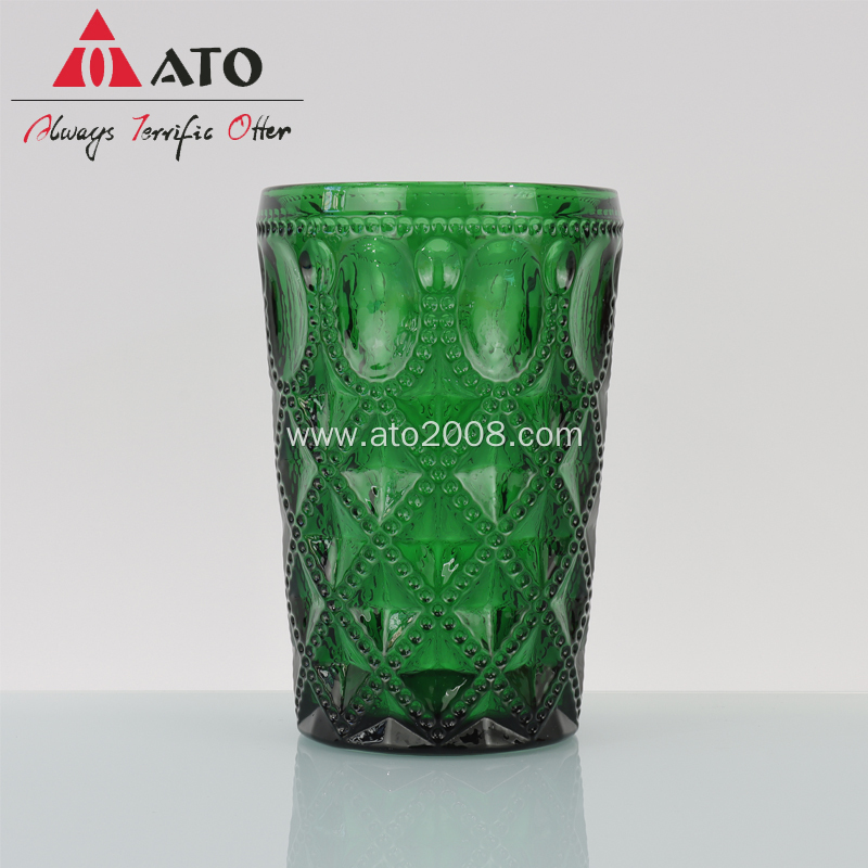 ATO Juice Glass Green Embossed Glass Milk Glass