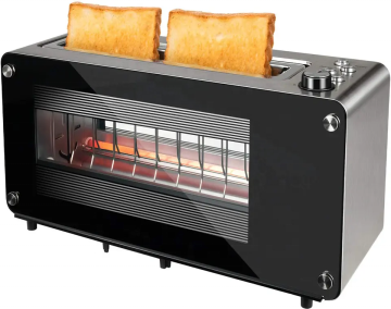 2-Slice Automatic Long Slot Glass Bread Toaster with Detachable Window