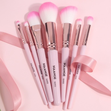 Cute Pink Cosmetic Brush Set with Nylon Hair and Plastic Handle