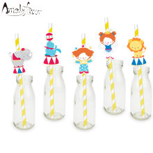 Circus Theme Party Straws Circus Paper Straws Monkey Lion Clown Elephant Birthday Graduation Event Party Decorations Supplies