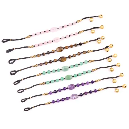 Natural Black Obsidian 6MM Beads Handmade Woven Golden Bell Bracelets for Women Girls