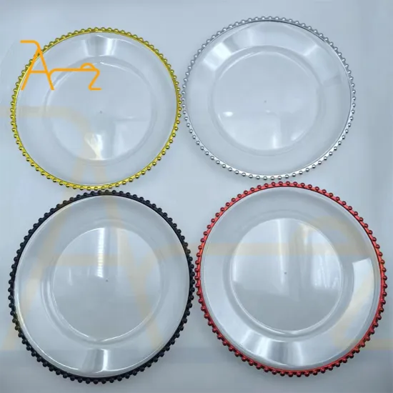 Hot Selling Gold and Silver Beaded Rim Charger Plates for Wedding Dinnerware Set: Explore our Collection of Plastic Material Round Clear Charger Plates