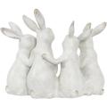 Figuras de quarteto de coelho de polirresina caiada de branco
