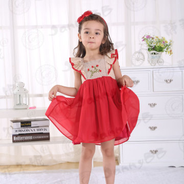 Flaming Red Girls' Embroidered Smocked Dress