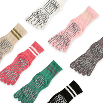 Chaussettes à orteils en coton antidérapante pour femmes - conception de rayures, absorption de la transpiration, Pilates, yoga et sports