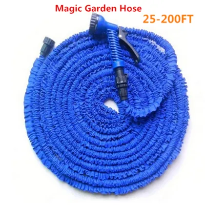 Magic flexible garden water hose Garden Hose reels +spray Gun Expandable Car watering hose connector Blue & Green 25-200FT