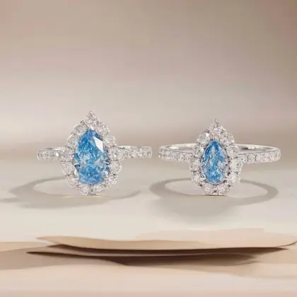 Petite Teardrop Blue Halo Diamond Ring