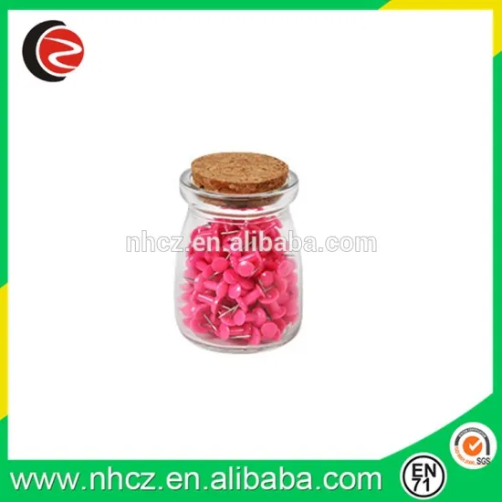 Pink Flat Push Pin in glass bottle