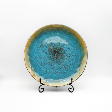 Placa de jantar com vidro azul japonês de cerâmica de cerâmica, que serve louça de prato redondo placas de bife raso raso para restaurante