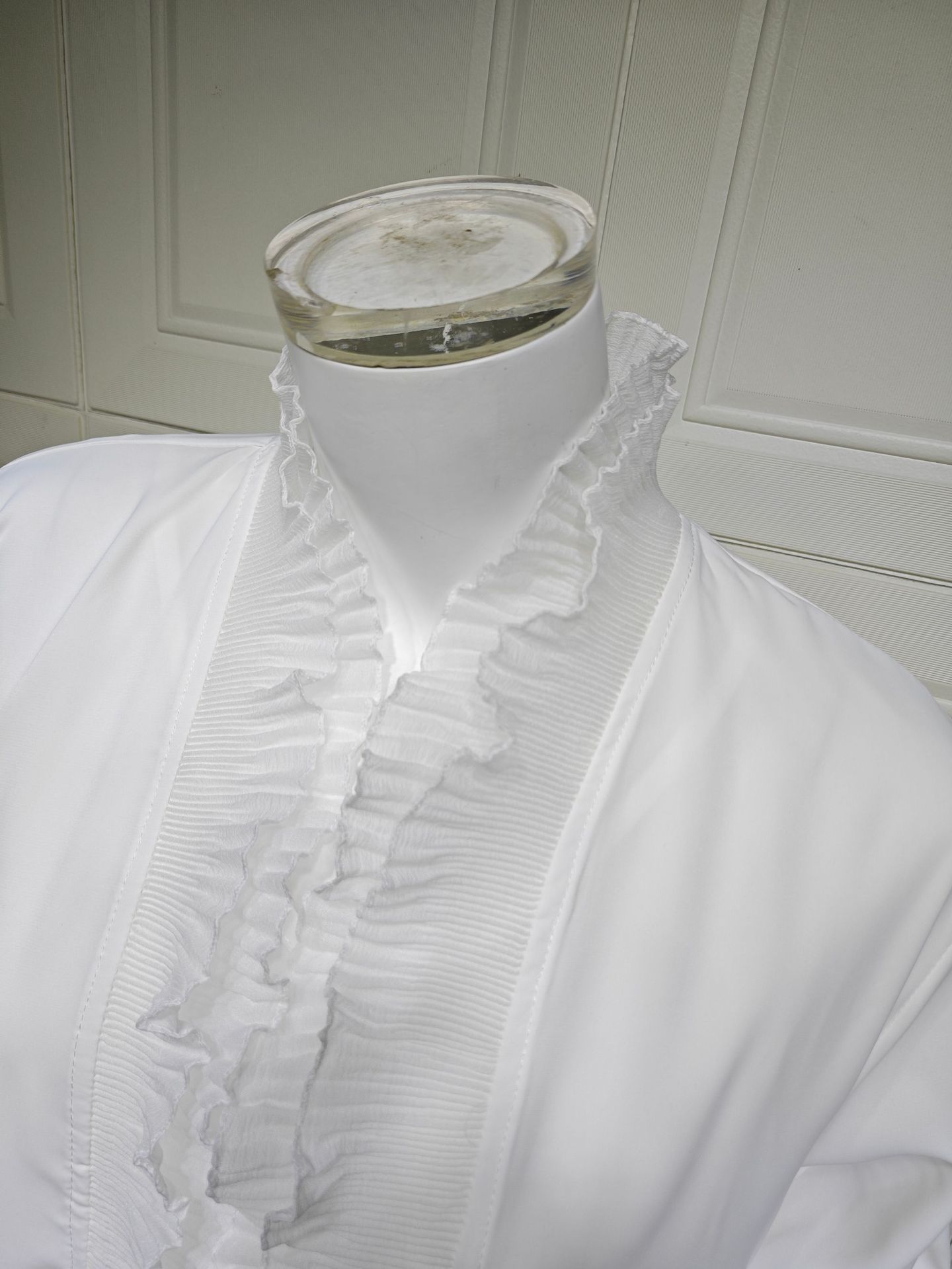 White Ruffle Edge Open Front Abaya Cardigan MQ271 (3)