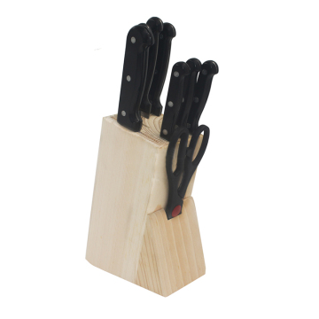 Ensemble de couteaux de cuisine en acier inoxydable professionnel avec poignée PP et bloc en bois