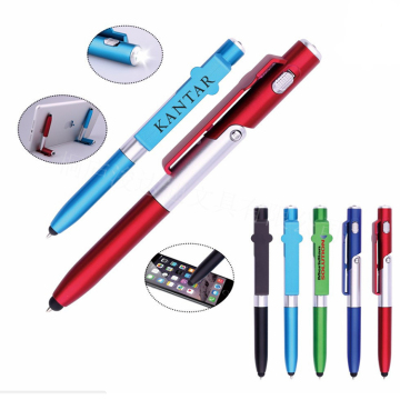 Custom Logo Ball Point Pen with Stylus, Light, and Metallic Color Plastic Design - Promotional Folding Ball Point Pen