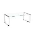 Mesa de café de vidrio minimalista con patas de acero inoxidable