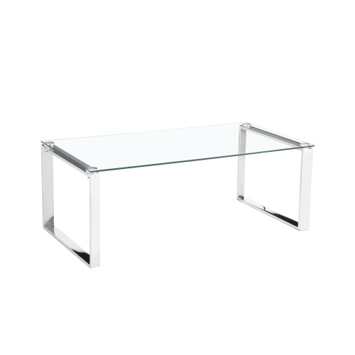 Mesa de café de vidrio minimalista con patas de acero inoxidable