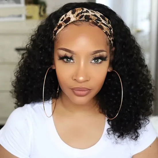 Virgin Cuticle Aligned Hair Headband  For Black Women Half Head Band Wig Brazilian Kinky Curly Headband Wig Human Hair Wigs