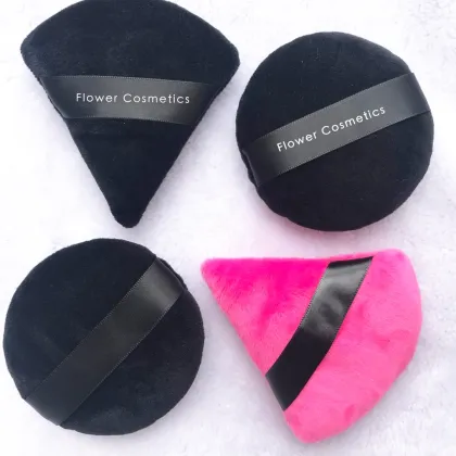 Custom Black Pink Logo Angled Powder Puff with Pocket Triangle - Cosmetics Applicator