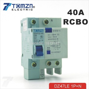 DZ47LE 1P+N 40A C type 230V~ 50HZ/60HZ Residual current Circuit breaker with over current and Leakage protection RCBO