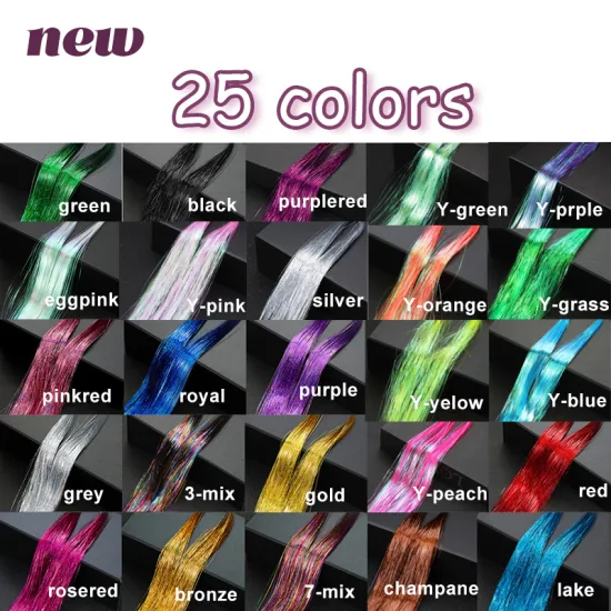 Thick Hair Silk Tinsel in 22 Colors: Heat Resistant, Diamond Glitter Synthetic Hair Strands - Available in 93cm and 120cm Lengths