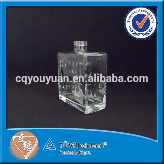 latest refillable crystal clear glass square perfume bottle