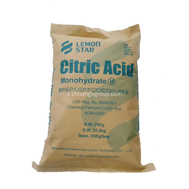 Acido citrico di grado alimentare monoidrato acido citrico 99,5%