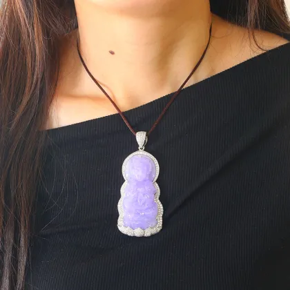 Natural A Grade Jadeite Blue Water Guanyin S925 Silver Luxury Pendant