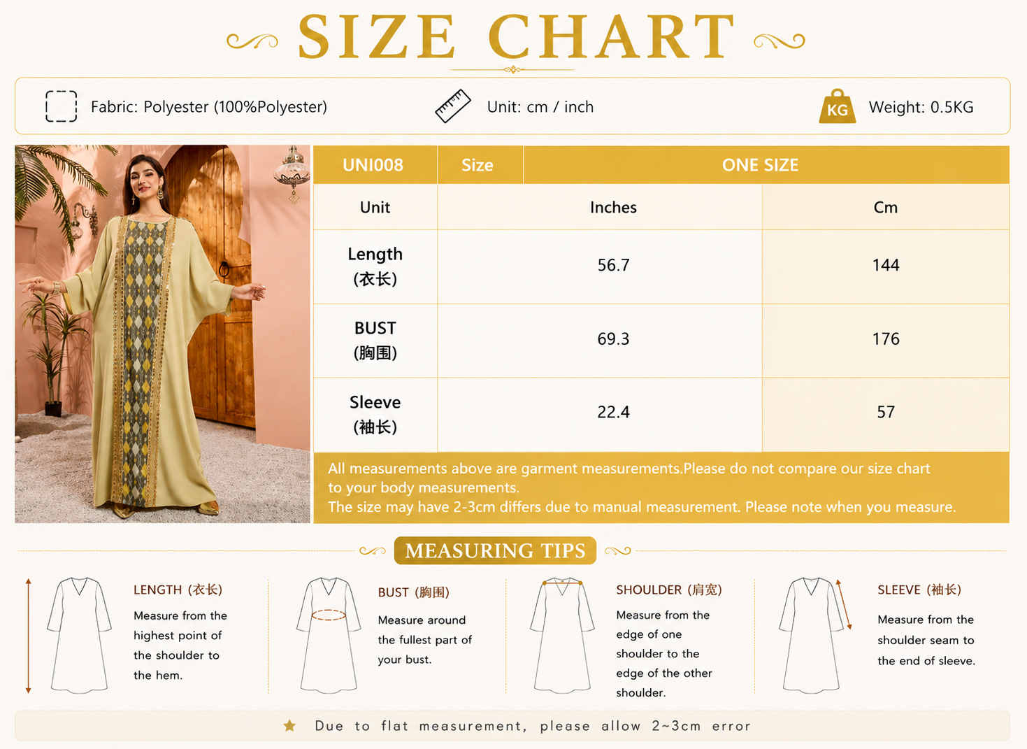 Gold Trim Geometric Front Panel Abaya Dress