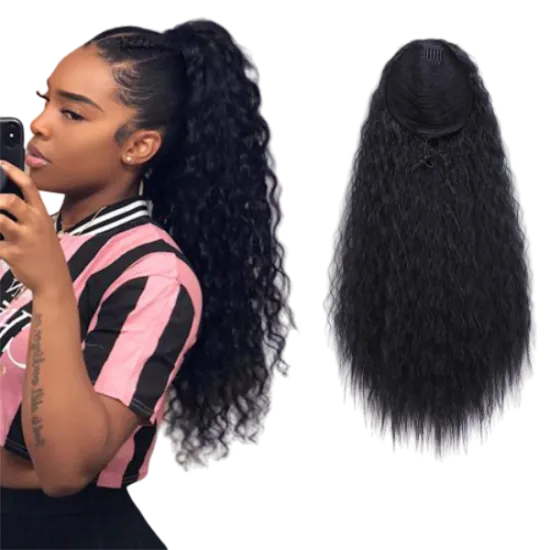 2020 New Arrival Brazilian Straight/Kinky Curly Human Hair Drawstring Ponytail With Clips in For Black Women
